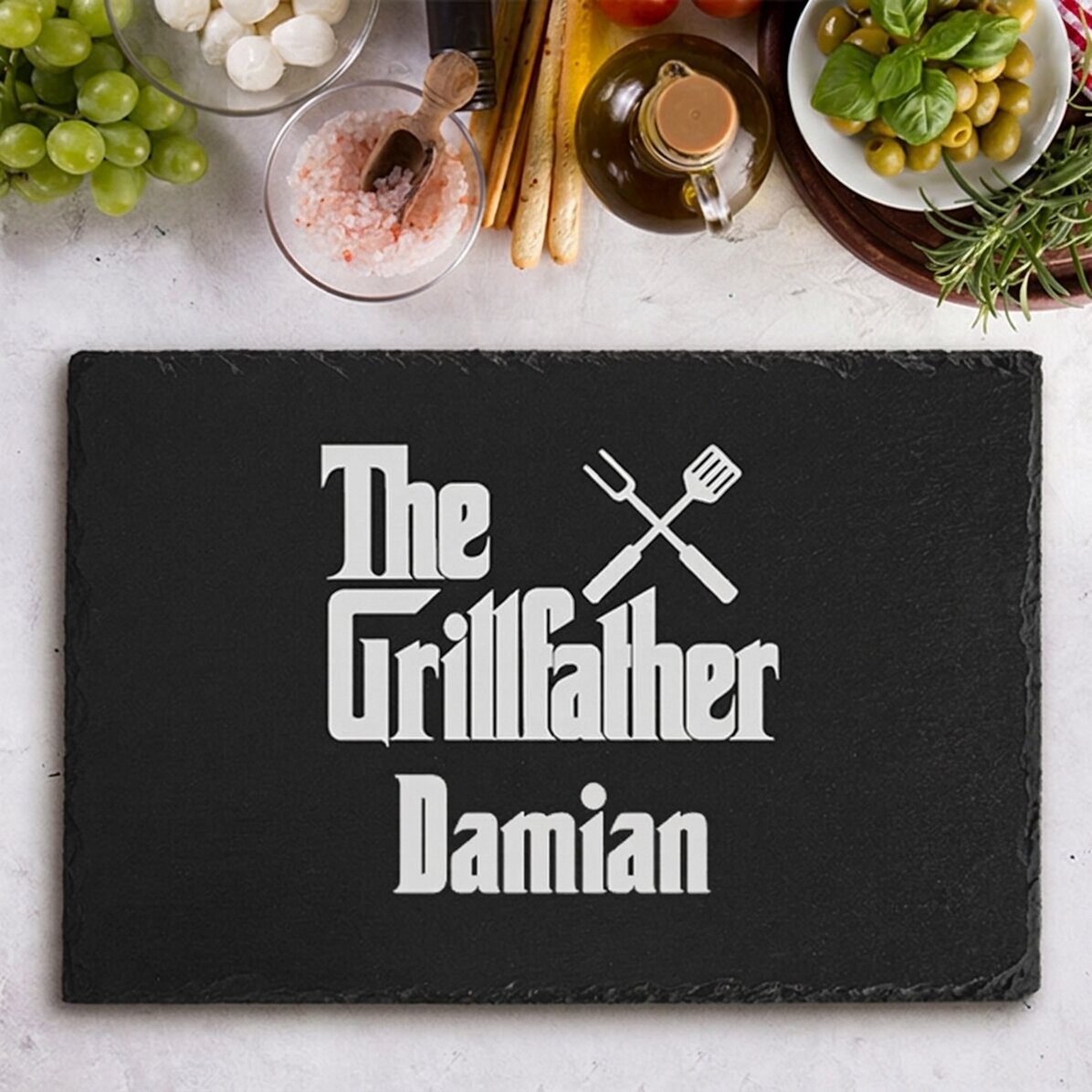 Plaque en ardoise gravée et personnalisée avec un texte - The Grillfather