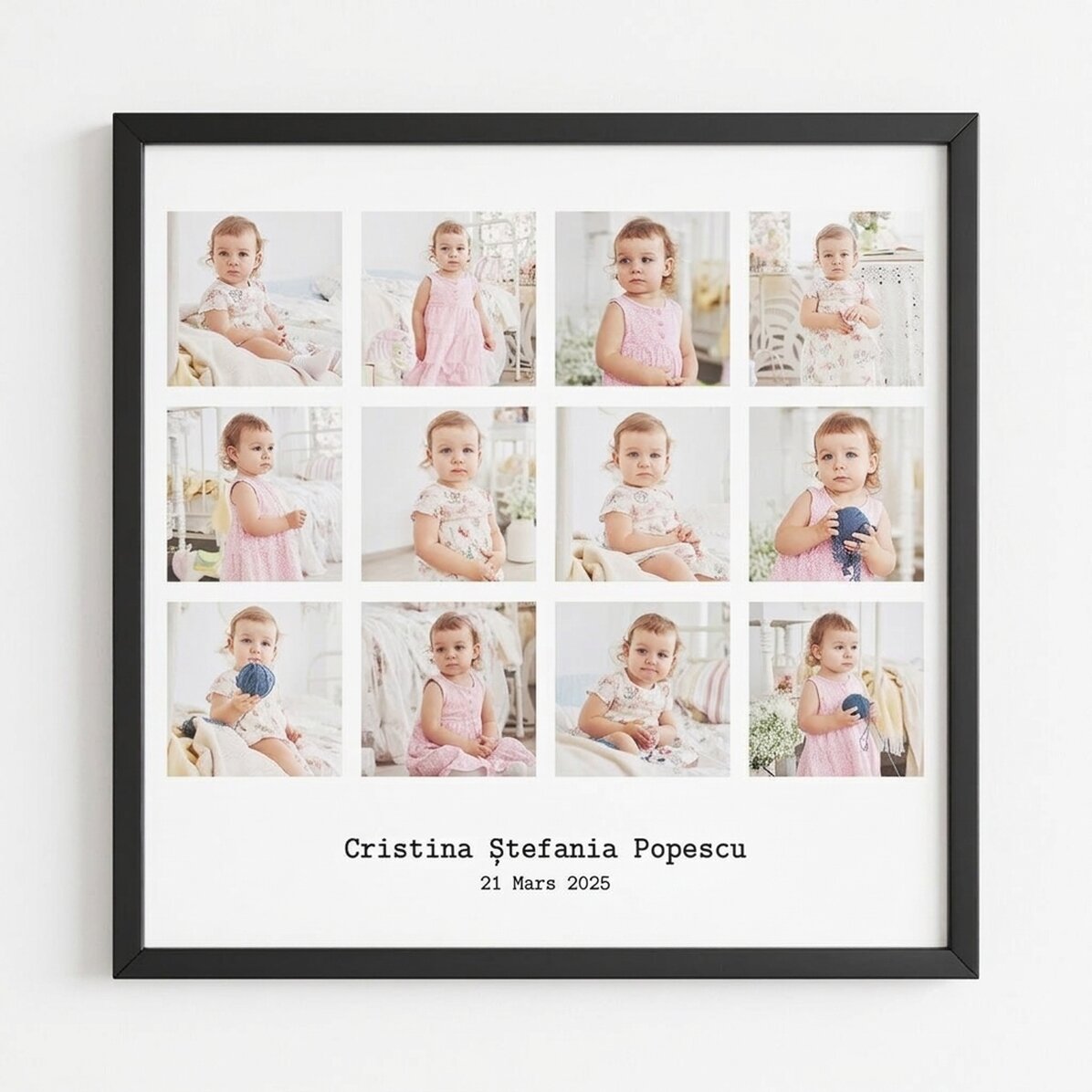 Tableau personnalisé avec 12 photos et un texte