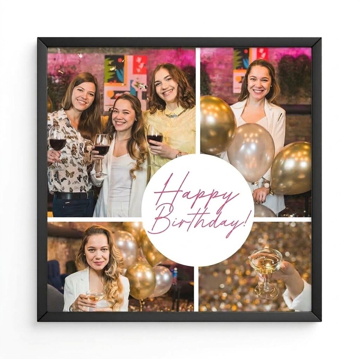 Tableau personnalisé avec 4 photos et un texte - Joyeux anniversaire