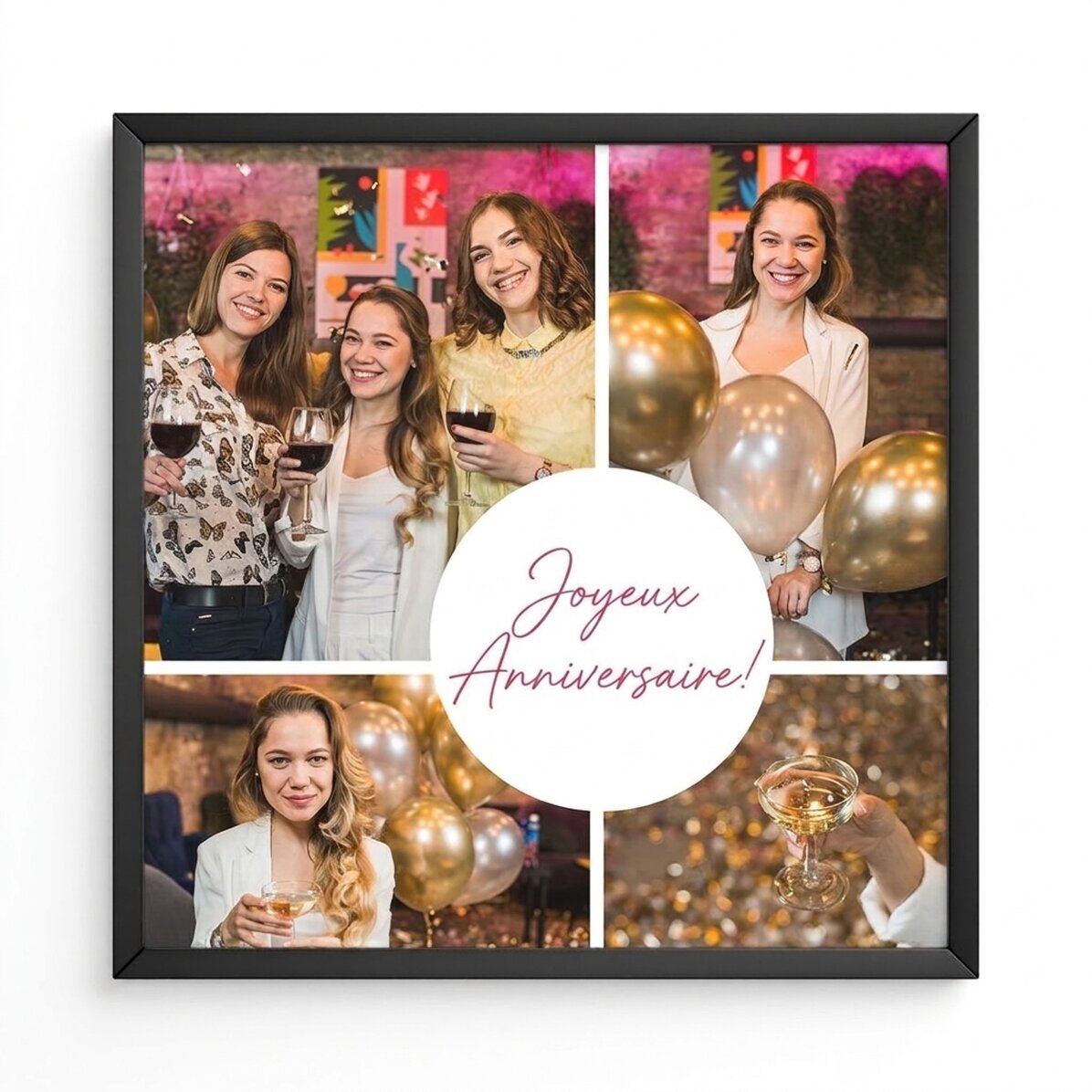 Tableau personnalisé avec 4 photos et un texte - Joyeux anniversaire