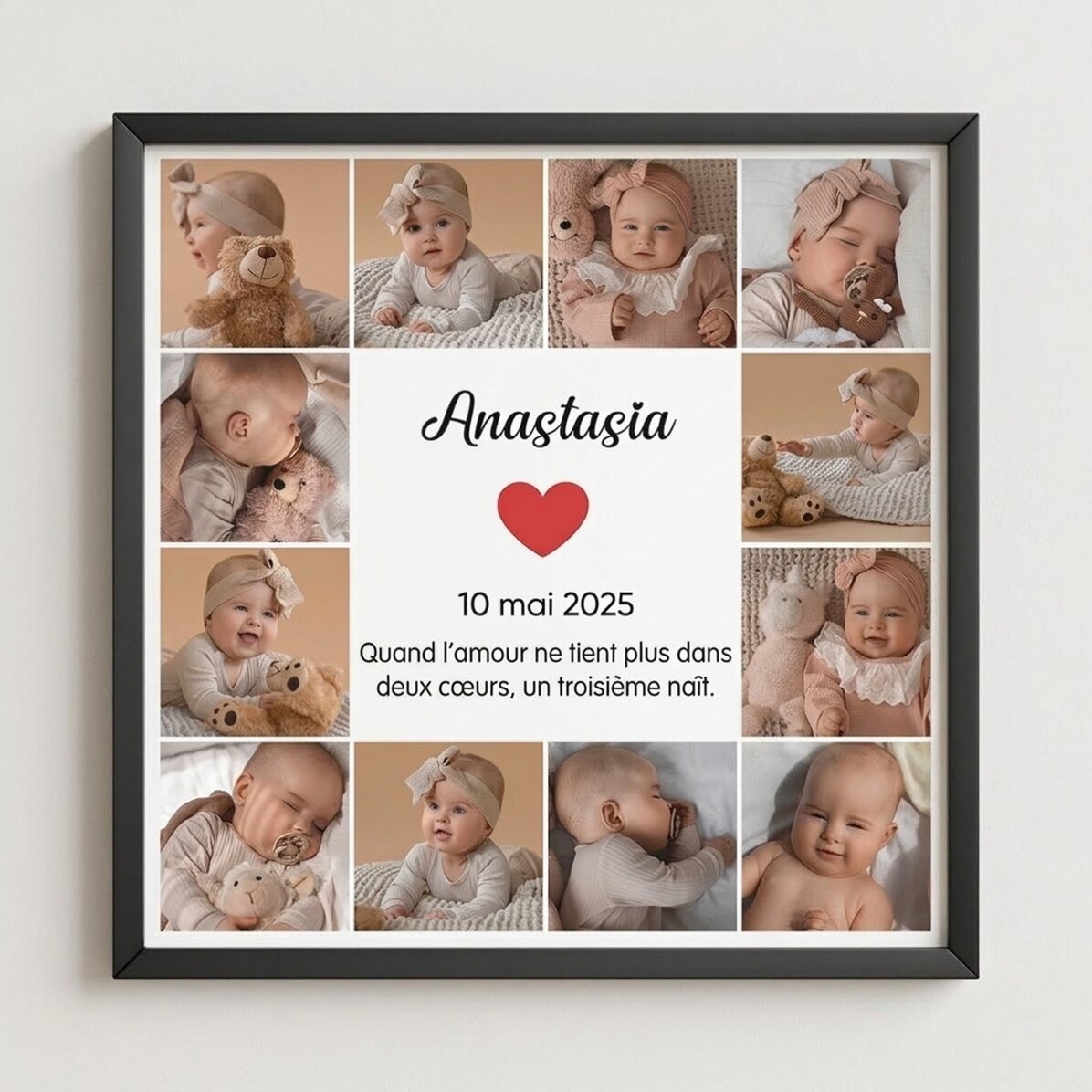 Tableau personnalisé avec 12 photos et un texte - Souvenirs
