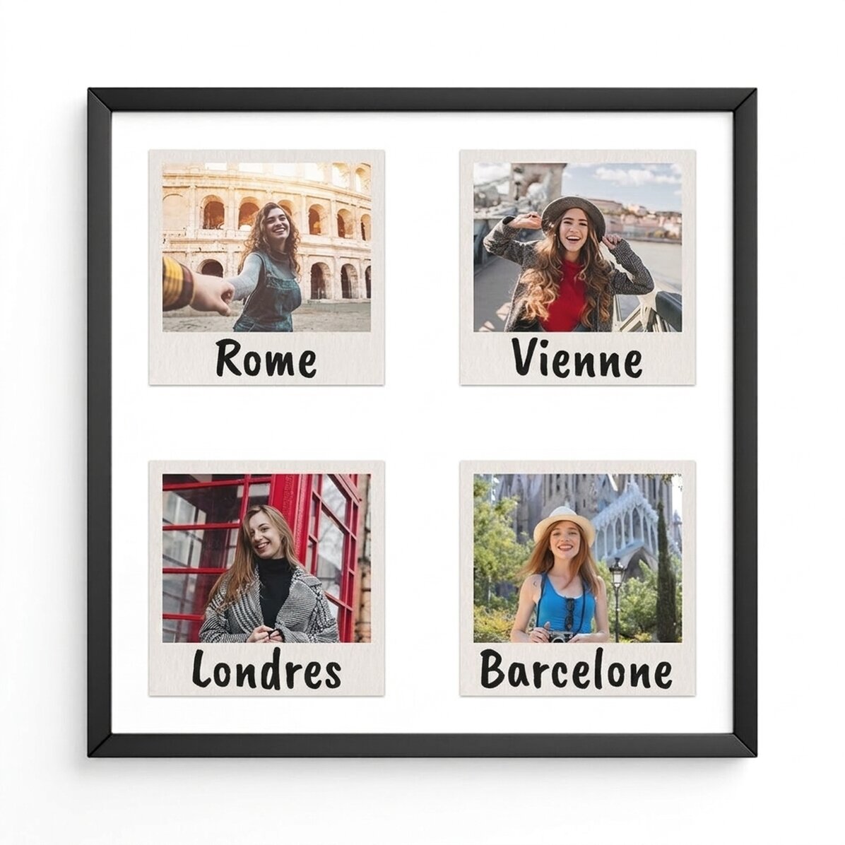 Tableau personnalisé avec 4 photos et un texte - Polaroid