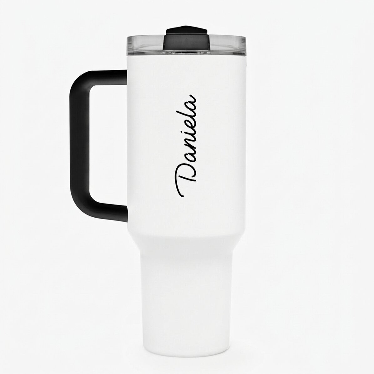 Tasse isotherme avec poignée et paille, personnalisée avec un prénom