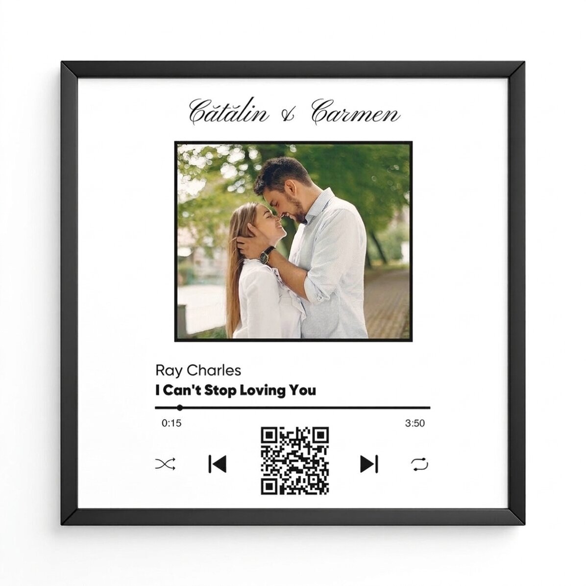 Tableau personnalisé avec une photo, un code QR et un texte - Notre chanson