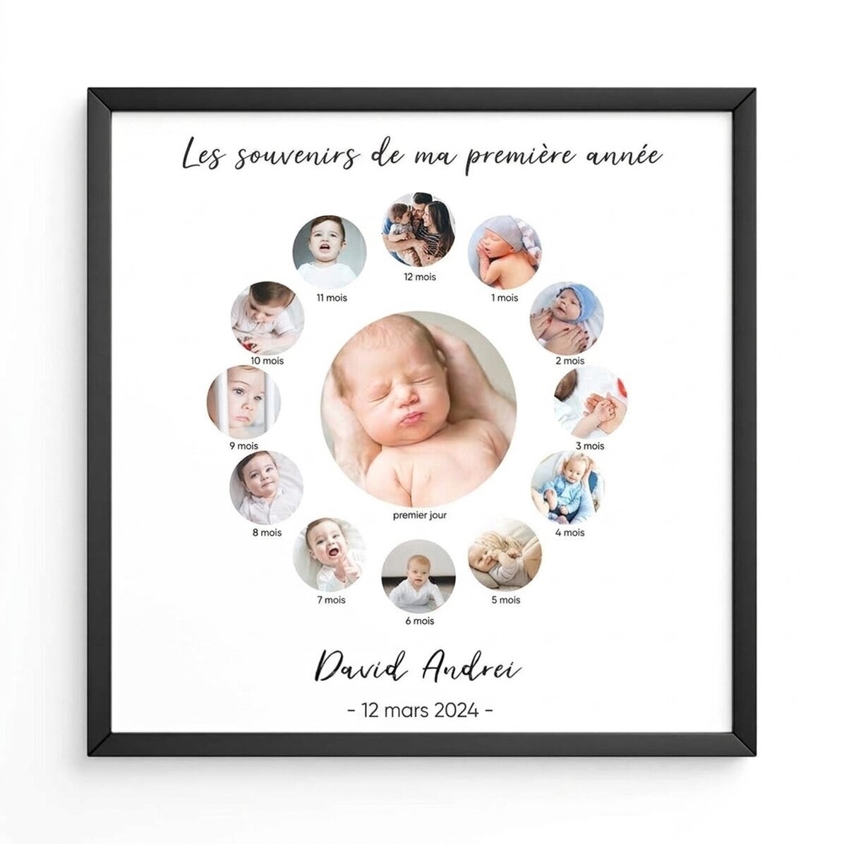 Tableau personnalisé avec 13 photos et un texte - Un an de bonheur
