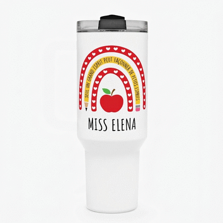 Tasse isotherme avec poignée et paille, personnalisée avec un prénom - Teacher