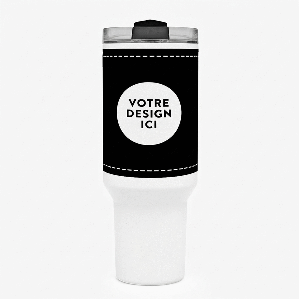 Tasse isotherme avec poignée et paille, personnalisée avec ton motif