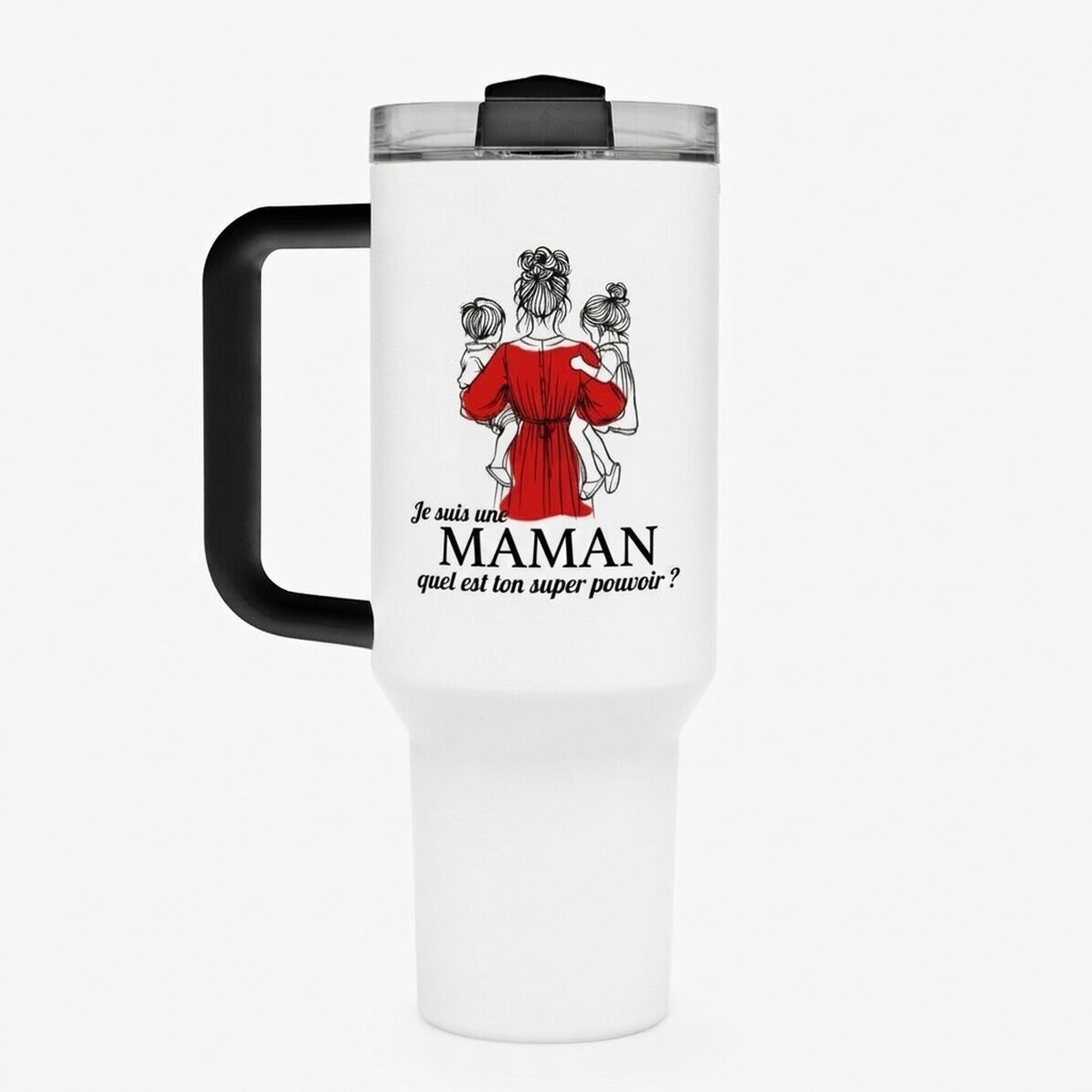 Tasse isotherme avec poignée et paille, personnalisée avec un message - Mom