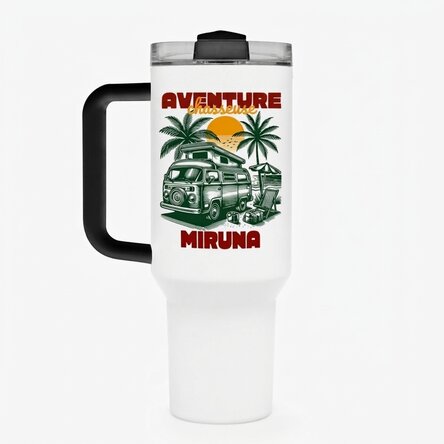 Tasse isotherme avec poignée et paille, personnalisée avec un texte - Dream chaser