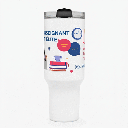 Tasse isotherme avec poignée et paille, personnalisée avec un message - Professeure d'anglais