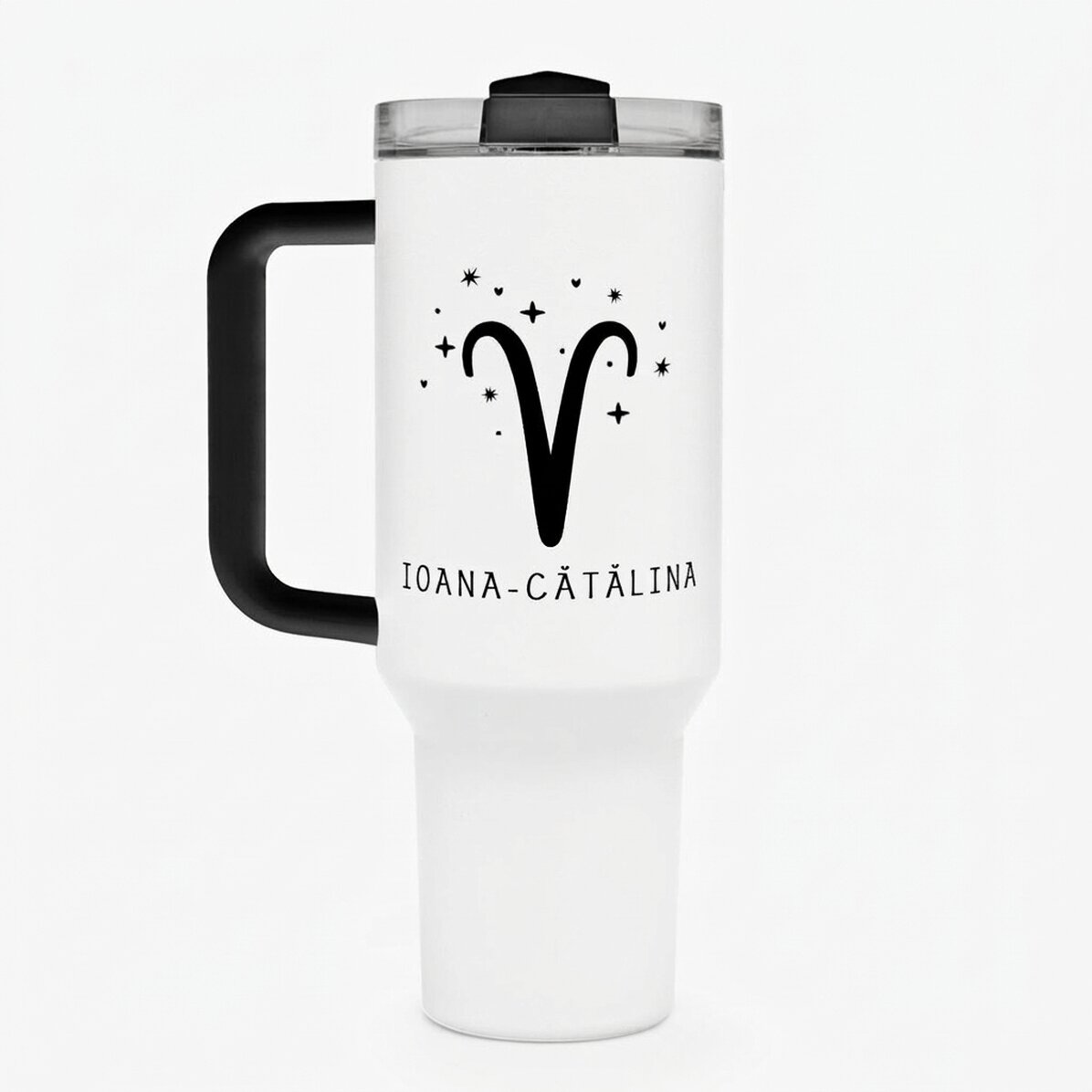 Tasse isotherme avec poignée et paille, personnalisée avec un texte - Signe du Bélier