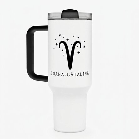 Tasse isotherme avec poignée et paille, personnalisée avec un texte - Signe du Bélier