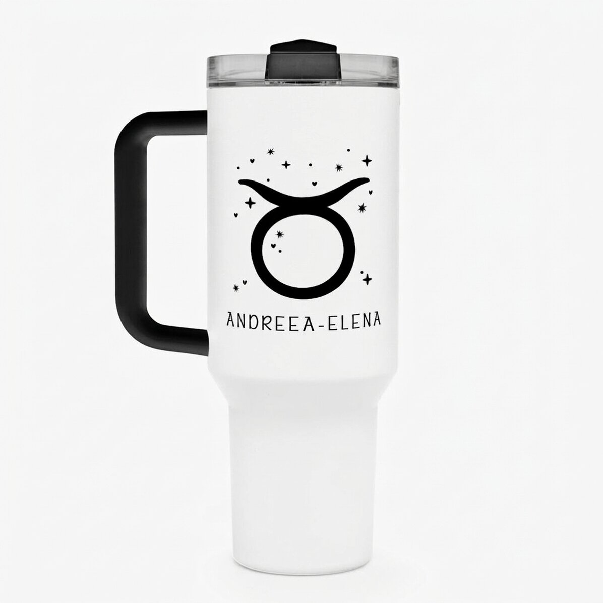 Tasse isotherme avec poignée et paille, personnalisée avec un texte - Signe du Taureau