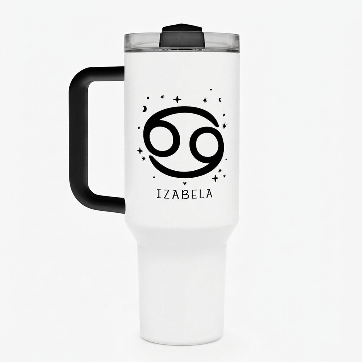 Tasse isotherme avec poignée et paille, personnalisée avec un texte - Signe du Cancer