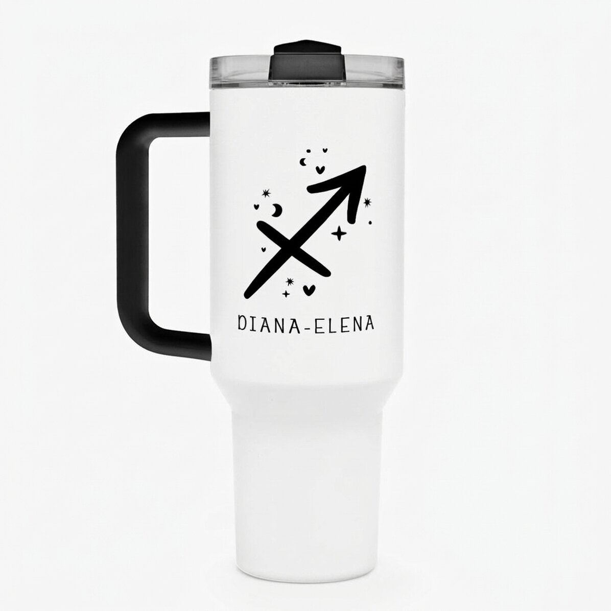 Tasse isotherme avec poignée et paille, personnalisée avec un texte - Signe du Sagittaire