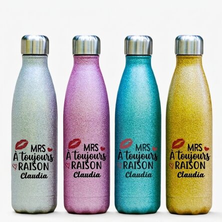 Thermos à paillettes personnalisé avec un prénom - Mrs. Always Right