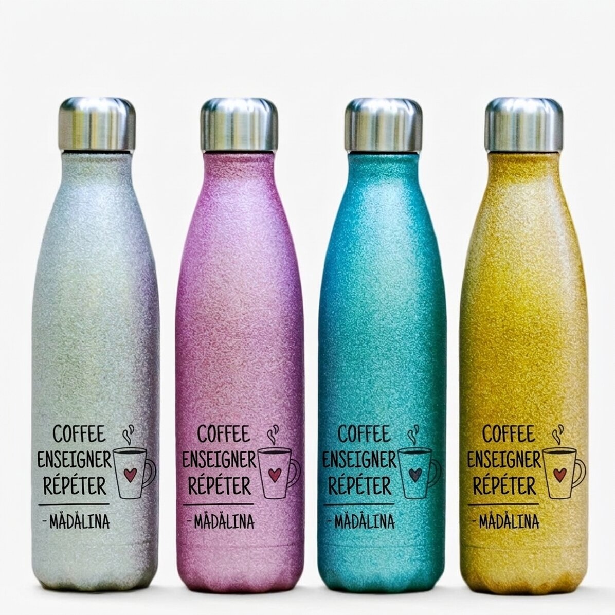 Thermos à paillettes personnalisé avec inscription - Café