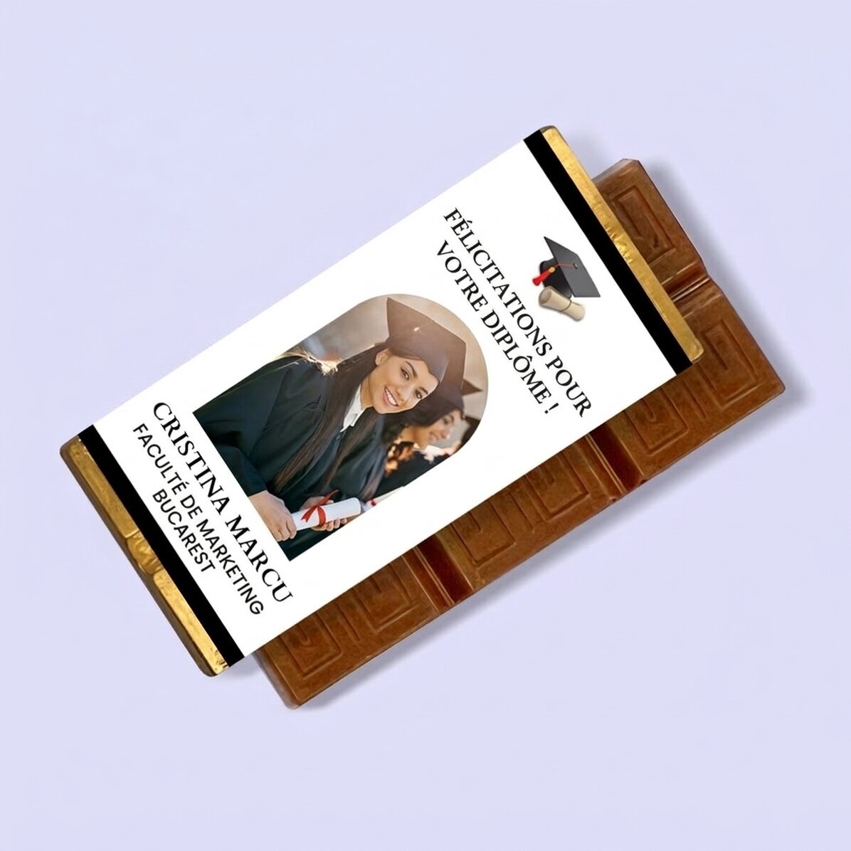Mini-tablette de chocolat personnalisée avec photo et message - Remise des diplômes