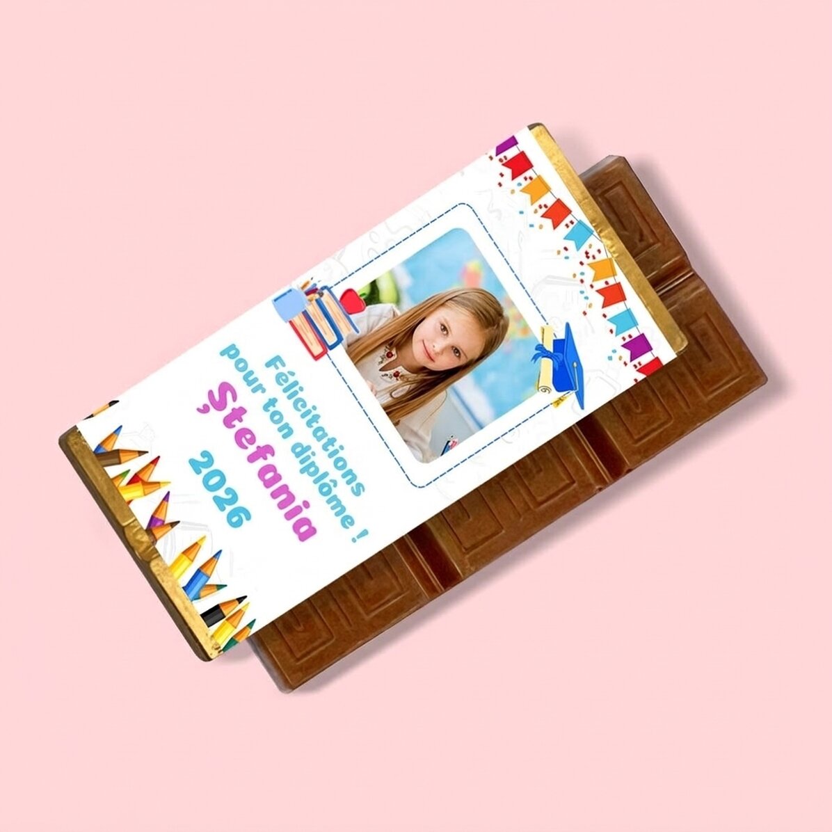 Mini-tablette de chocolat personnalisée pour enfants avec photo et message - Remise des diplômes