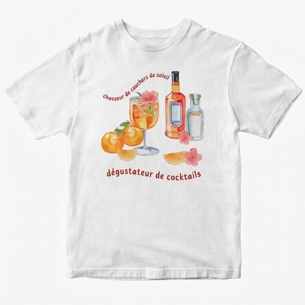 T-shirt en coton personnalisé avec inscription - Sunset & cocktails