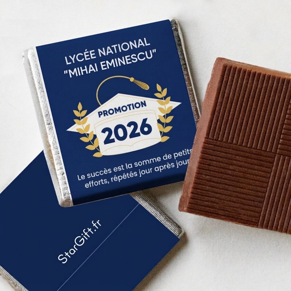 Mini-chocolat personnalisé avec un message de remise des diplômes