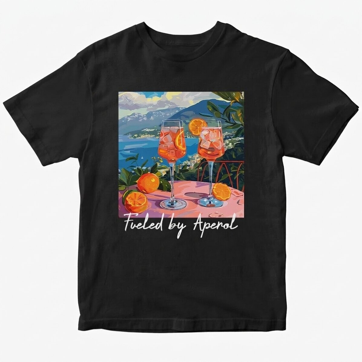 T-shirt en coton personnalisé avec un texte - Fueled by Aperol