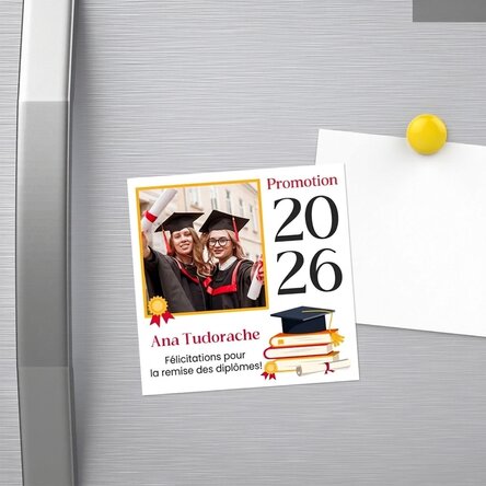 Aimant 10 x 10 personnalisé avec photo et message - Remise des diplômes