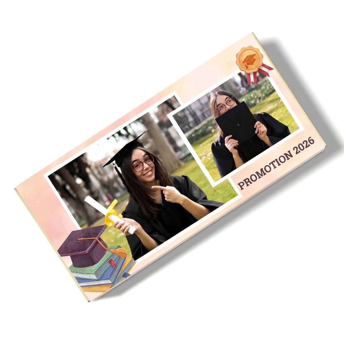 Chocolat personnalisé avec un texte et 2 photos - Remise des diplômes