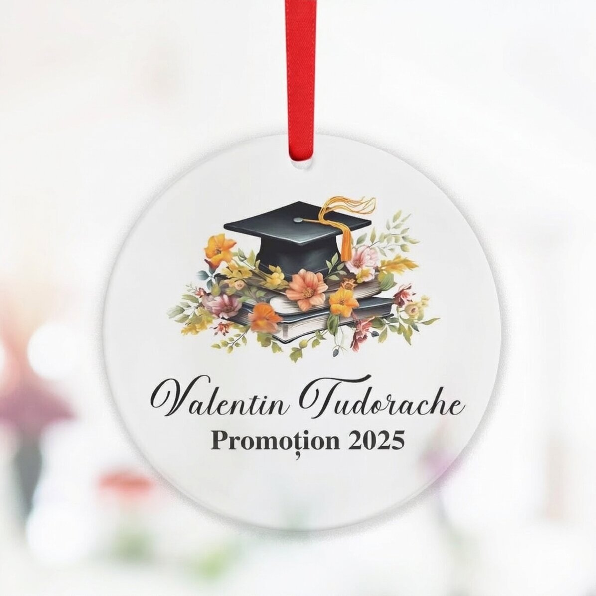 Ornement rond personnalisé avec un message de remise des diplômes