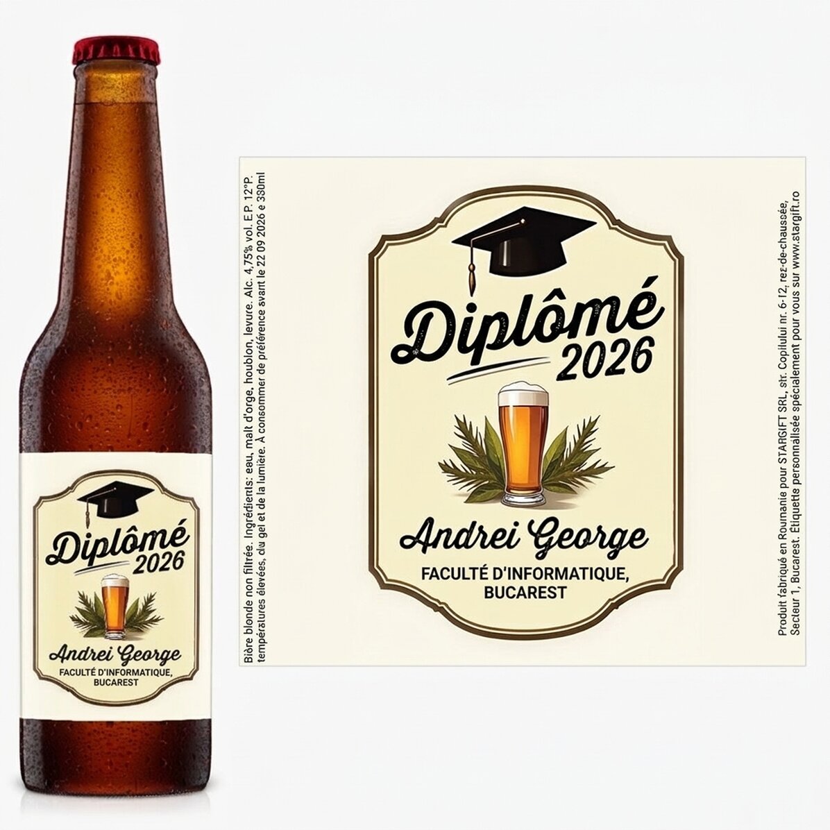 Bière personnalisée avec un message - Diplômé