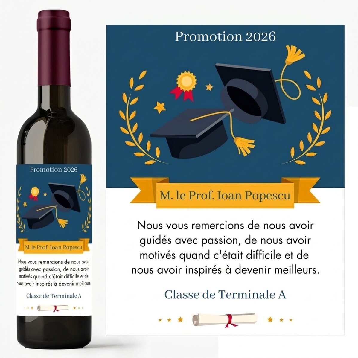 Vin personnalisé avec un message pour le professeur - Merci !