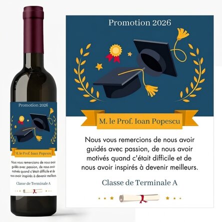 Vin personnalisé avec un message pour le professeur - Merci !