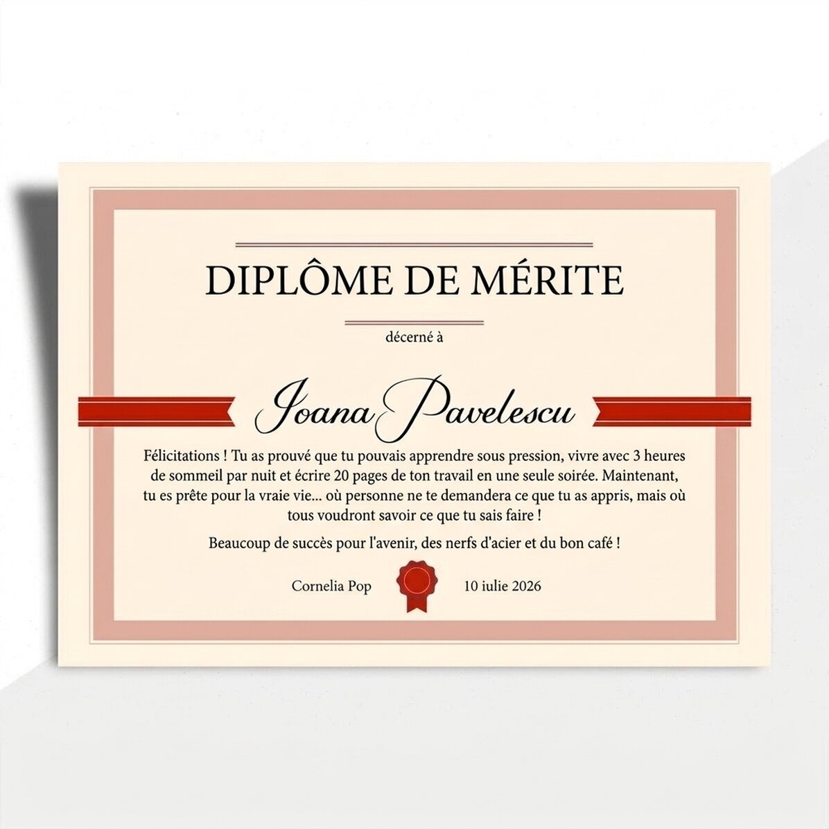Diplôme personnalisé avec texte - Diplôme de mérite