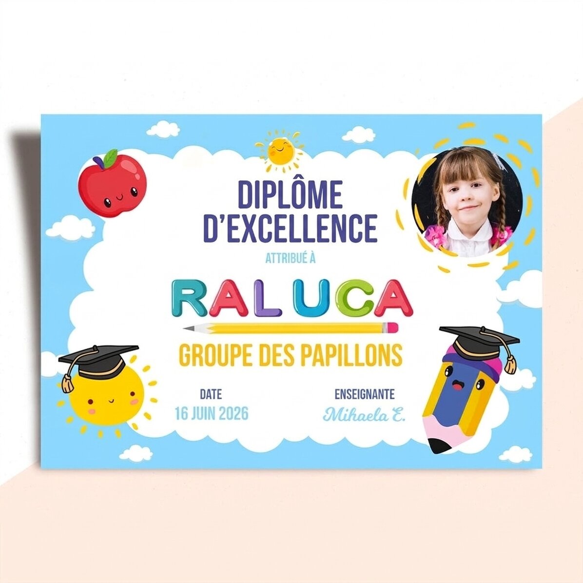 Diplôme personnalisé avec texte et photo - Diplôme d