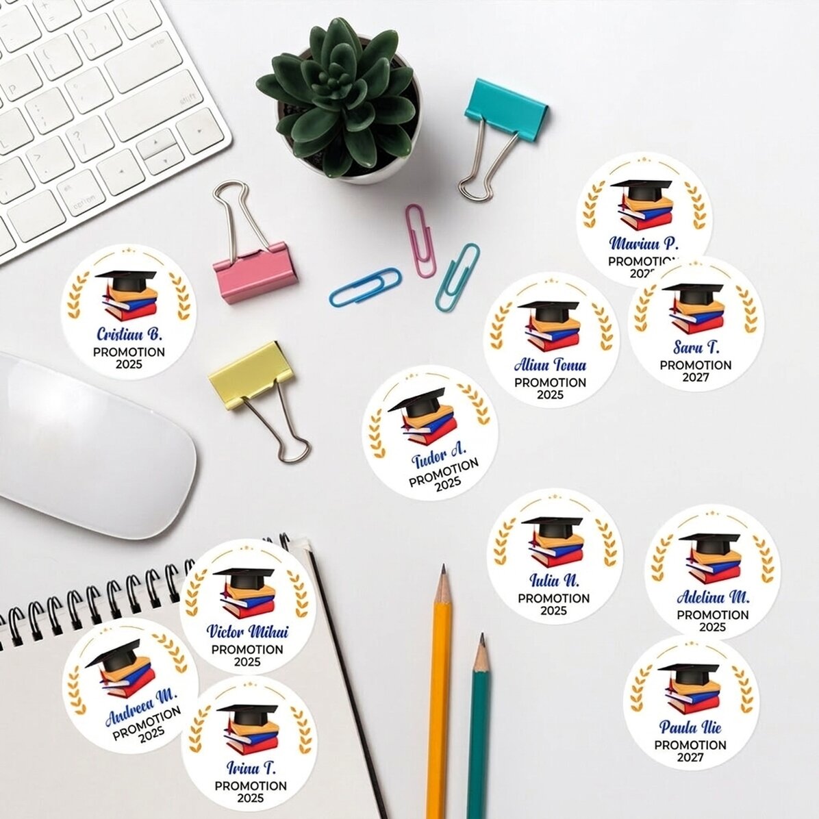 Lot de 12 autocollants (étiquettes adhésives) personnalisés avec un message - Remise des diplômes