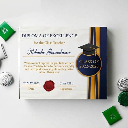 Boîte de bonbons personnalisée avec un message de remerciement pour la professeure principale