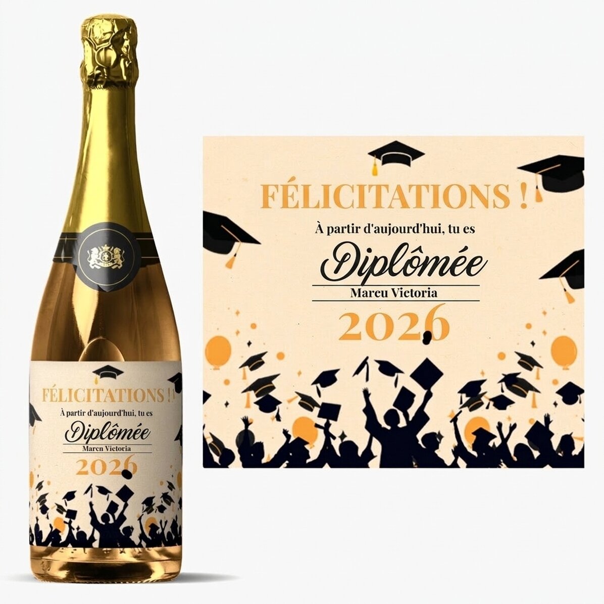 Vin mousseux personnalisé avec inscription - La joie de la remise des diplômes