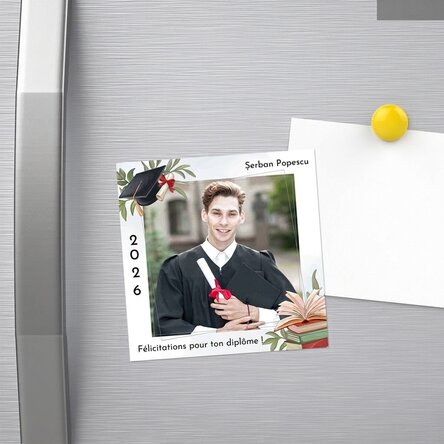 Aimant 10 x 10 personnalisé avec photo et texte - Félicitations pour l'obtention du diplôme