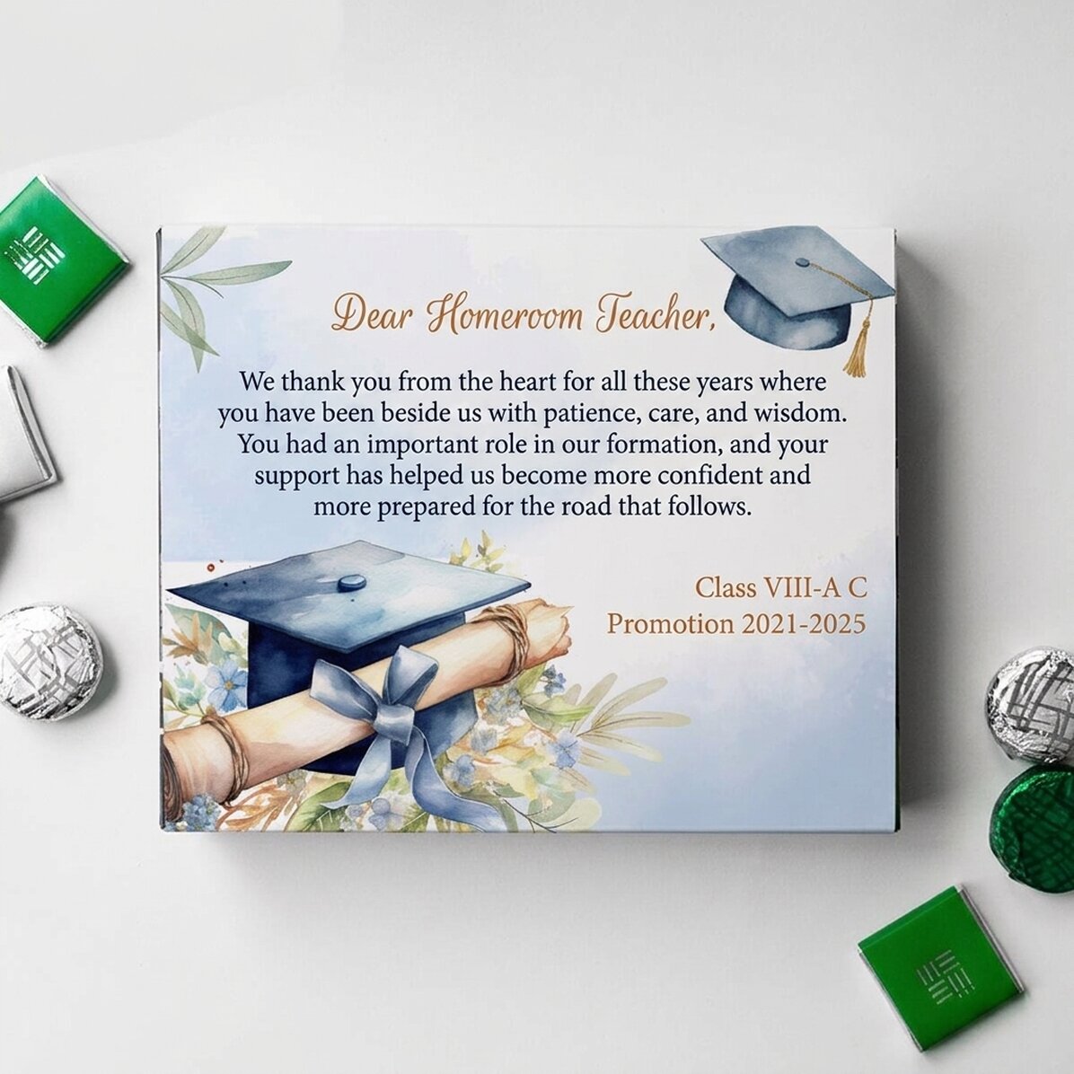 Boîte de bonbons personnalisée avec un message pour les enseignantes - Merci !