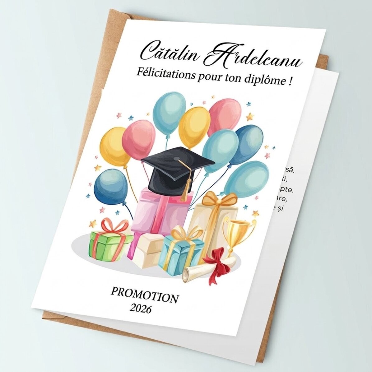 Carte de vœux personnalisée avec texte - Cartes de vœux pour la remise des diplômes