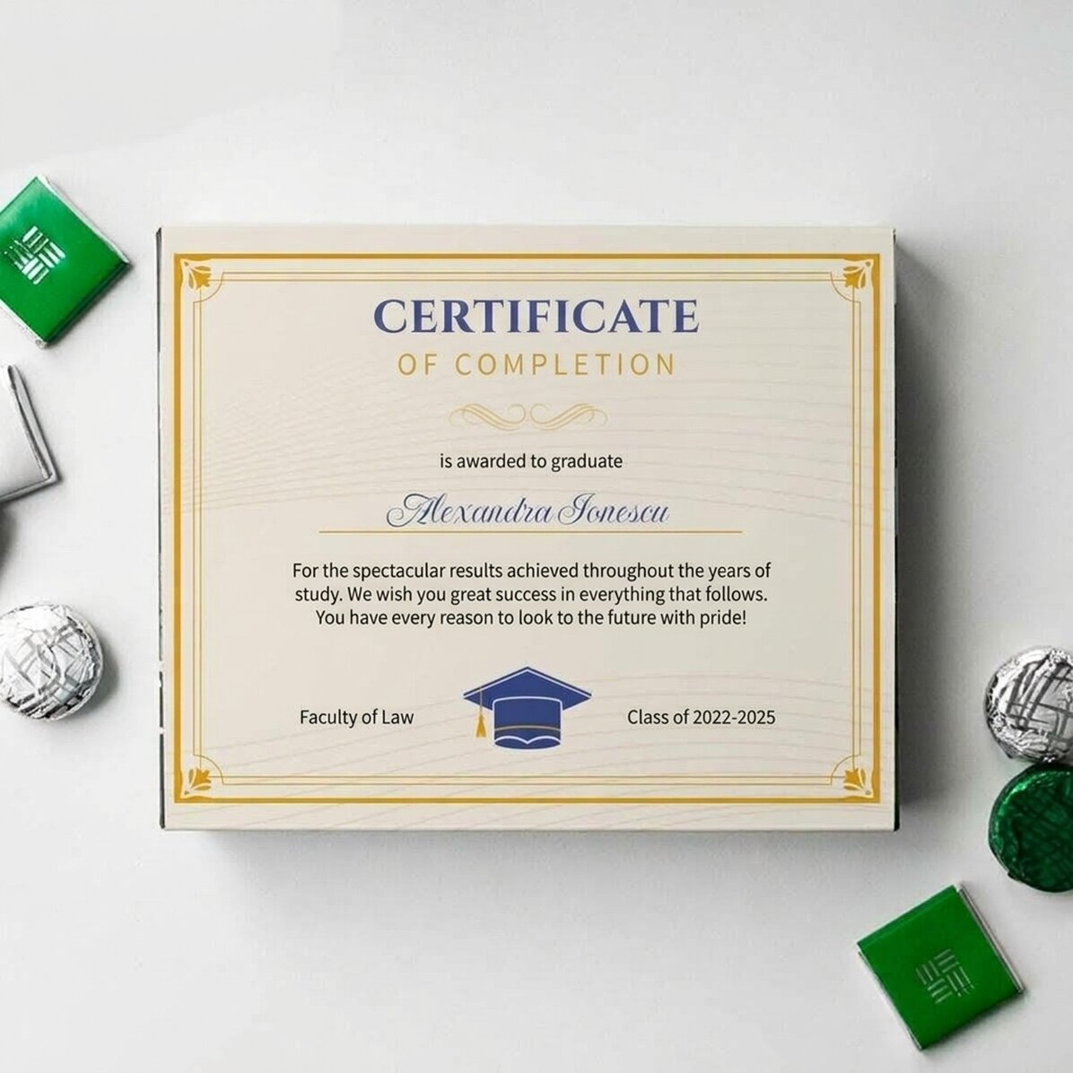 Boîte de bonbons personnalisée avec un message - Certificat de fin d