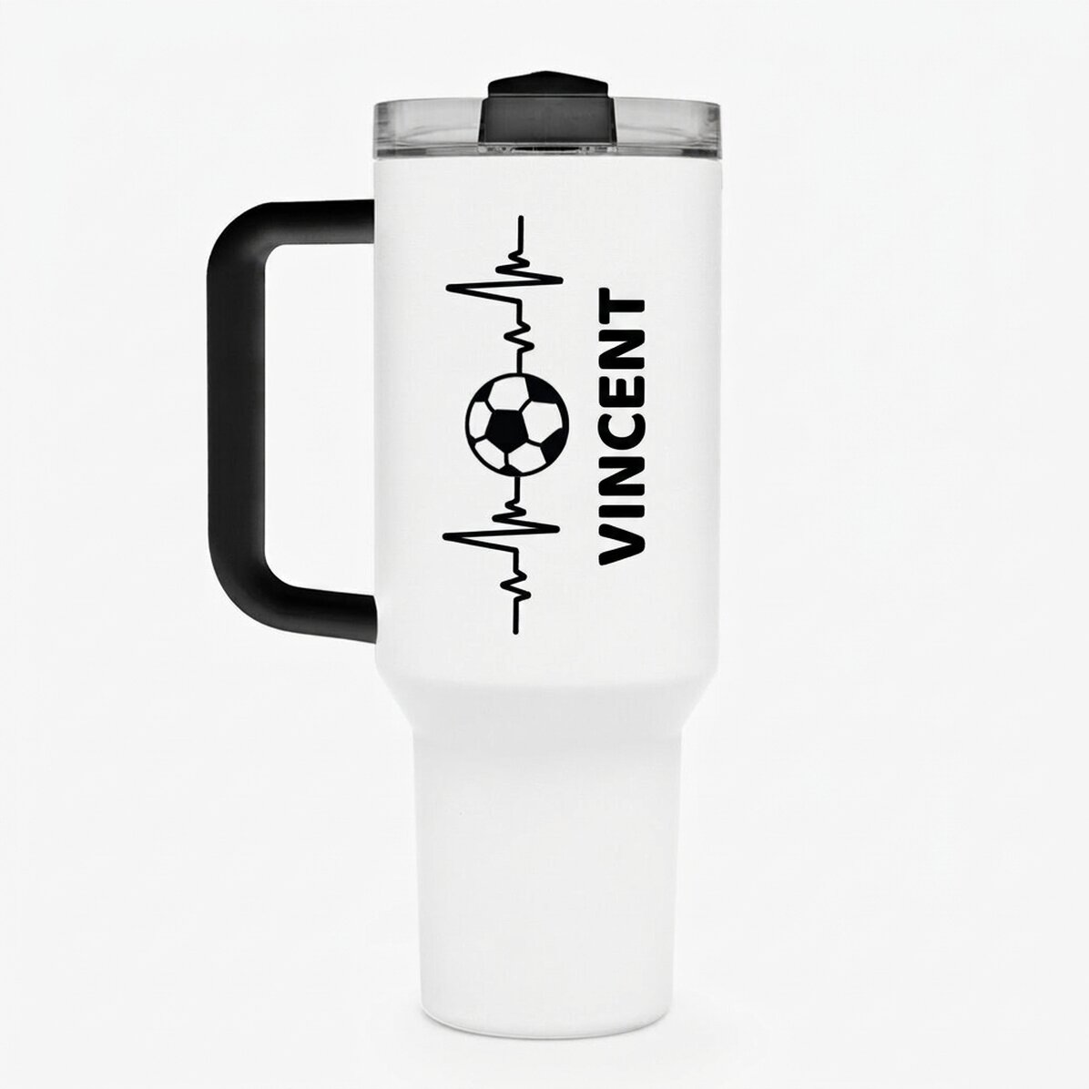 Tasse isotherme avec poignée et paille, personnalisée avec un prénom - Football lover