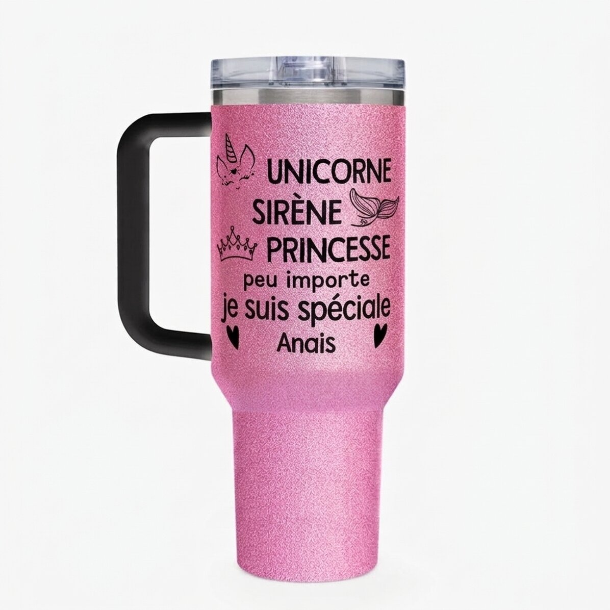 Tasse isotherme avec poignée et paille, personnalisée avec le message « I