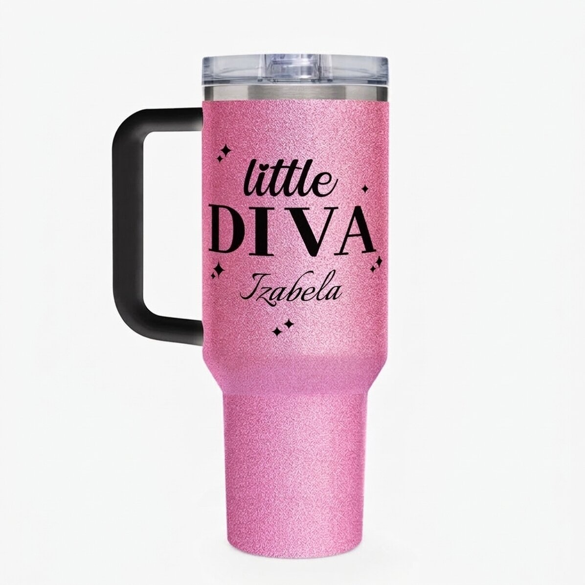 Gobelet isotherme avec poignée et paille, personnalisé avec un message - little diva