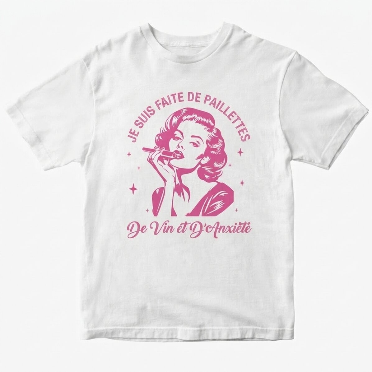 T-shirt en coton personnalisé - Glitter, wine & anxiety