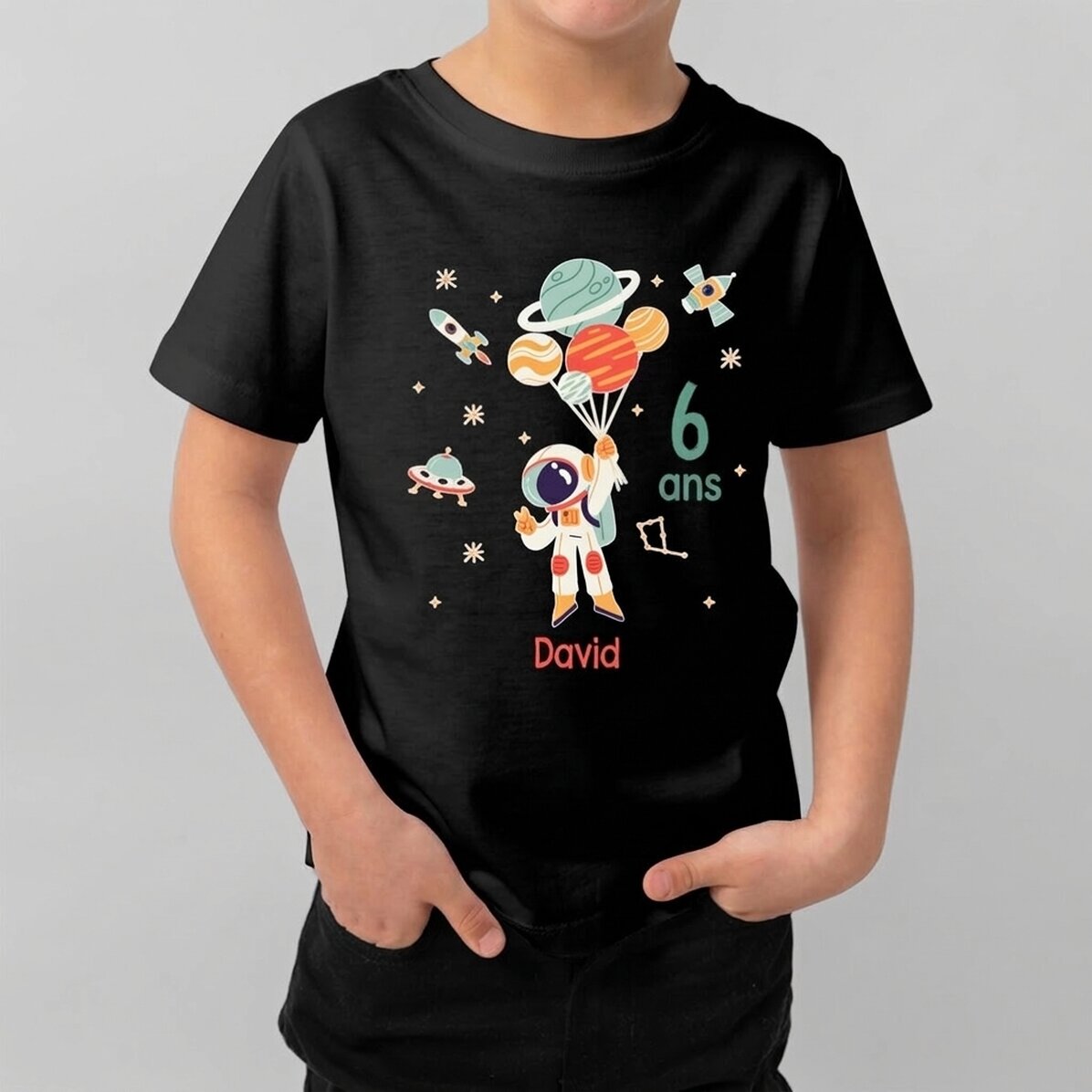 T-shirt en coton pour enfants personnalisé avec un texte - Astronaute