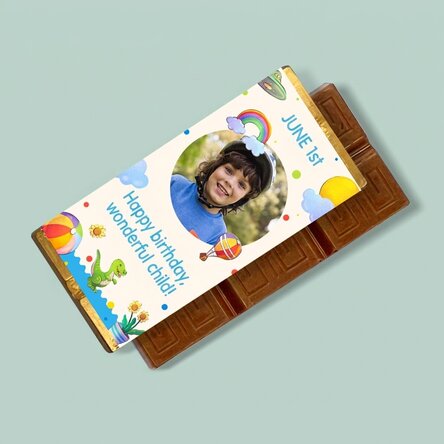 Mini-tablette de chocolat personnalisée pour enfants avec photo et message - Journée de l'enfant