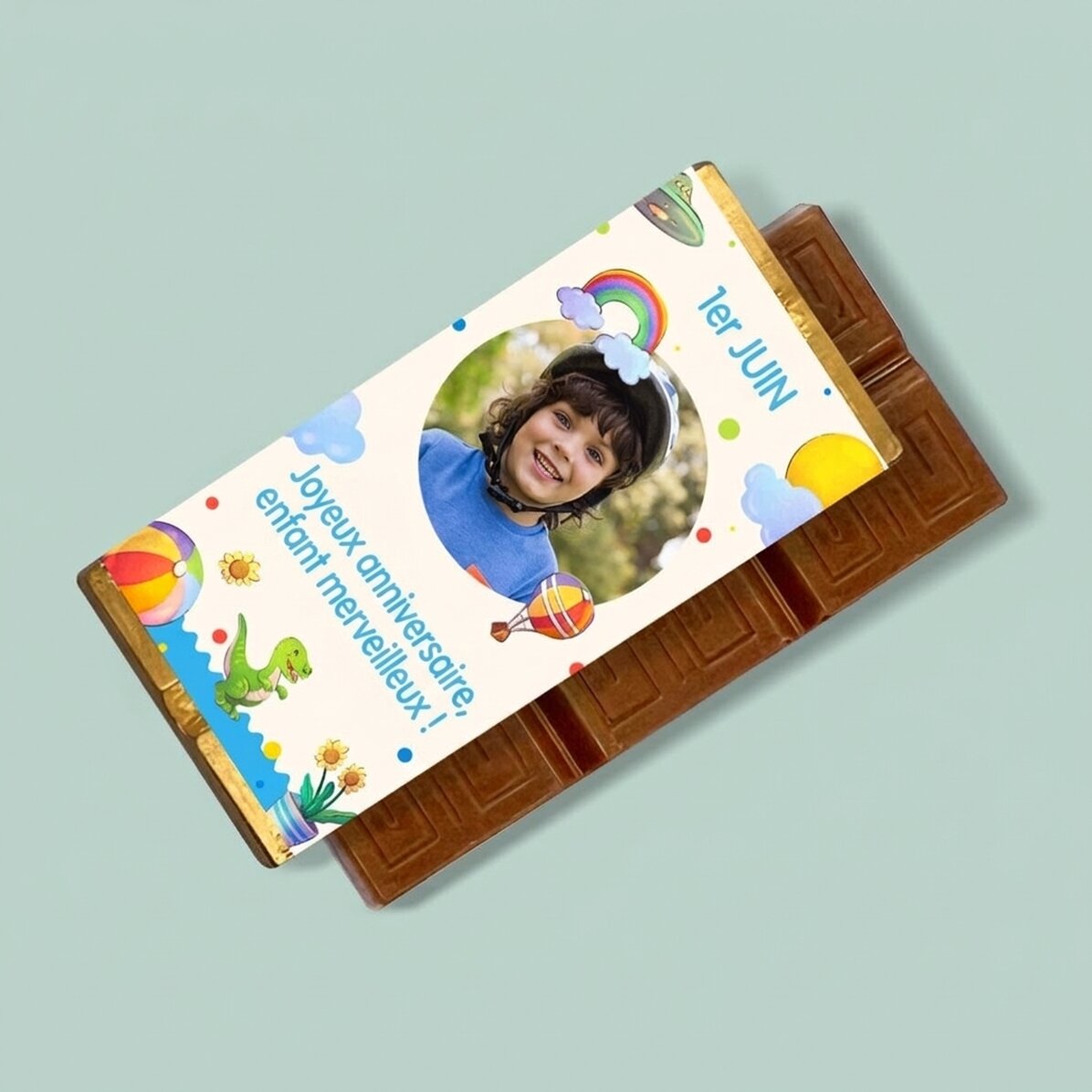 Mini-tablette de chocolat personnalisée pour enfants avec photo et message - Journée de l