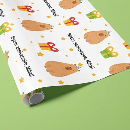 Papier d'emballage cadeau personnalisé avec texte - Capybara d'anniversaire