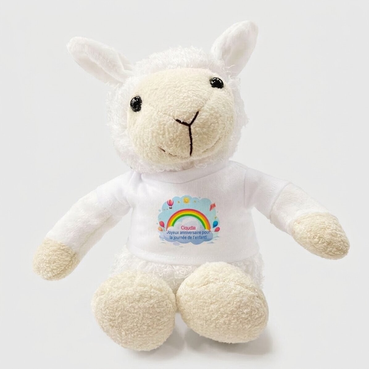 Mouton en peluche personnalisé avec message - Arc-en-ciel